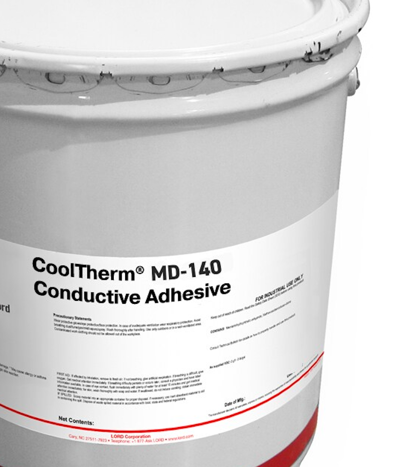 The pail of CoolTherm, conductive adhesive, Parker Lord, Structural adhesive for electronic assembly